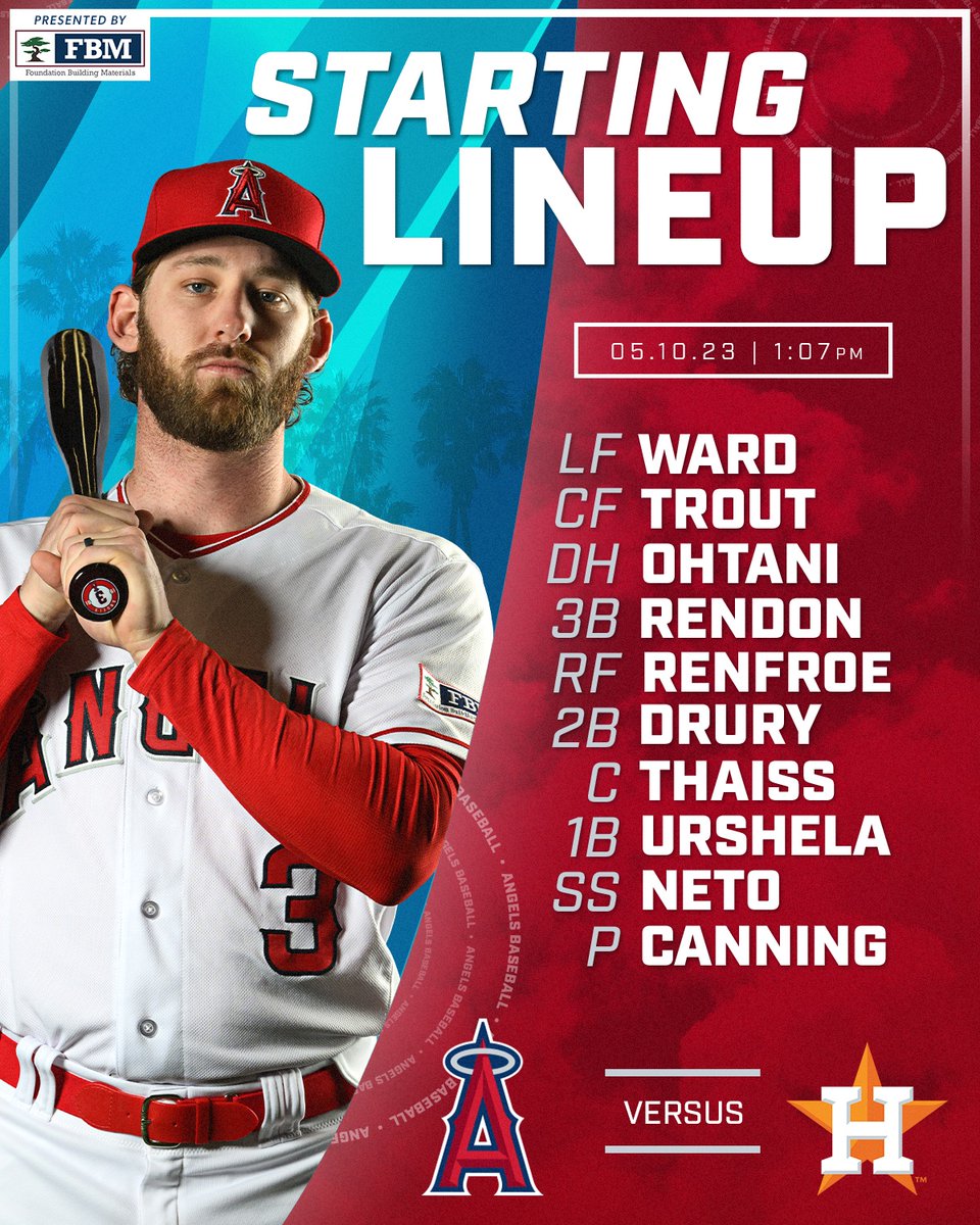 5/10 lineup: LF Ward, CF Trout, DH Ohtani, 3B Rendon, RF Renfroe, 2B Drury, C Thaiss, 1B Urshela, SS Neto, P Canning