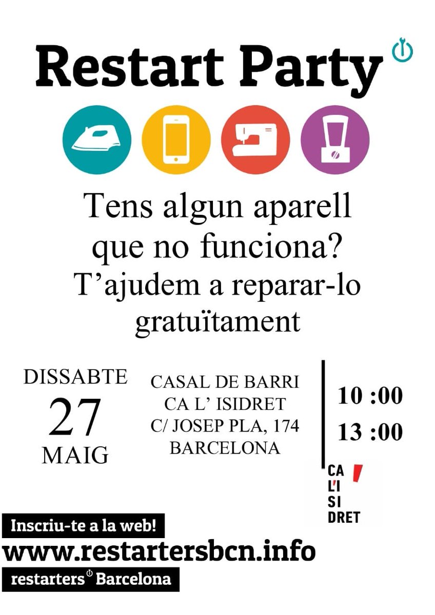Atenció! Hi tornem el 27 a <a href="/ccalisidret/">Casal Ca l'Isidret</a> ! 🛠️🔧🖥️📺👍👍
