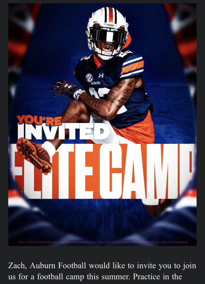 Thank you <a href="/AuburnFootball/">Auburn Football</a> for the camp invite! Very blessed to get the opportunity to come compete this summer! <a href="/CoachHughFreeze/">Hugh Freeze</a> <a href="/CoachCaddy24/">Cadillac Williams</a> <a href="/G_miller11/">Grant Miller</a> <a href="/PrepRedzoneIN/">Prep Redzone Indiana</a> <a href="/IndianaPreps/">Indiana Preps</a> <a href="/BnlFootball/">BNL Football</a>