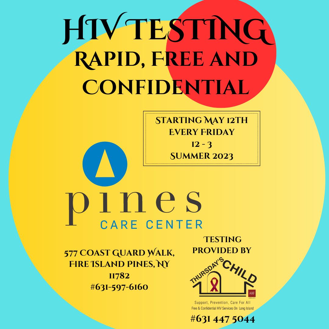 Starting this Friday and going all Summer, Thursdays child will be providing HIV testing on Fire island at the Pines Care Center. 

#HIVtesting
#GetTested
#KnowYourStatus
#FreeTesting
#TestingEvent
#HIVawareness
#StaySafe
#GetChecked
#Prevention
#StopHIVAIDS
#EndHIV
#NoStigma