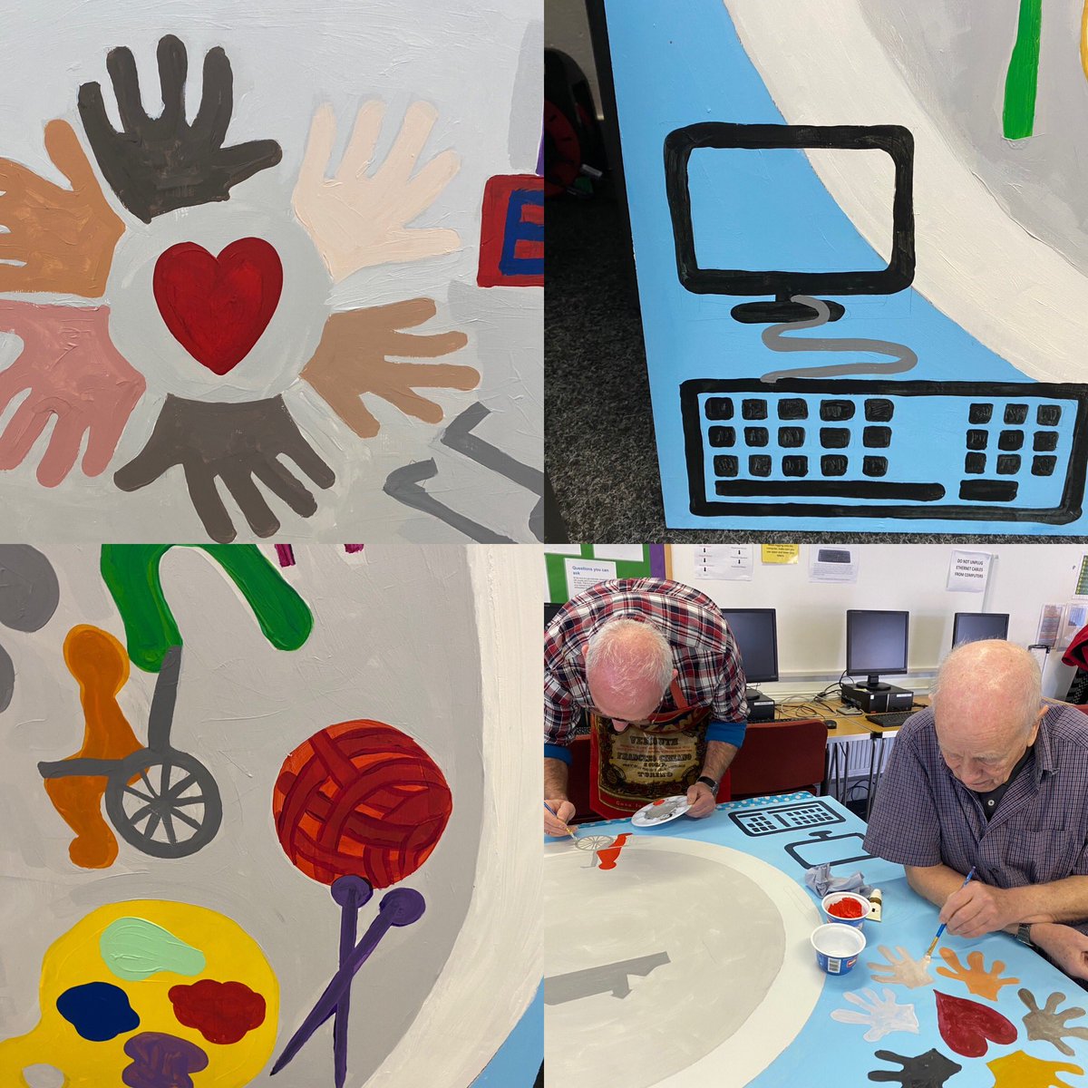 The Art Club has created this wonderful graphic mural for St Marys Community Centre, Pontefract. It shows all the groups who use the centre. Thank you to the staff who supported us, kept us supplied with coffee and gave us lots of ideas.