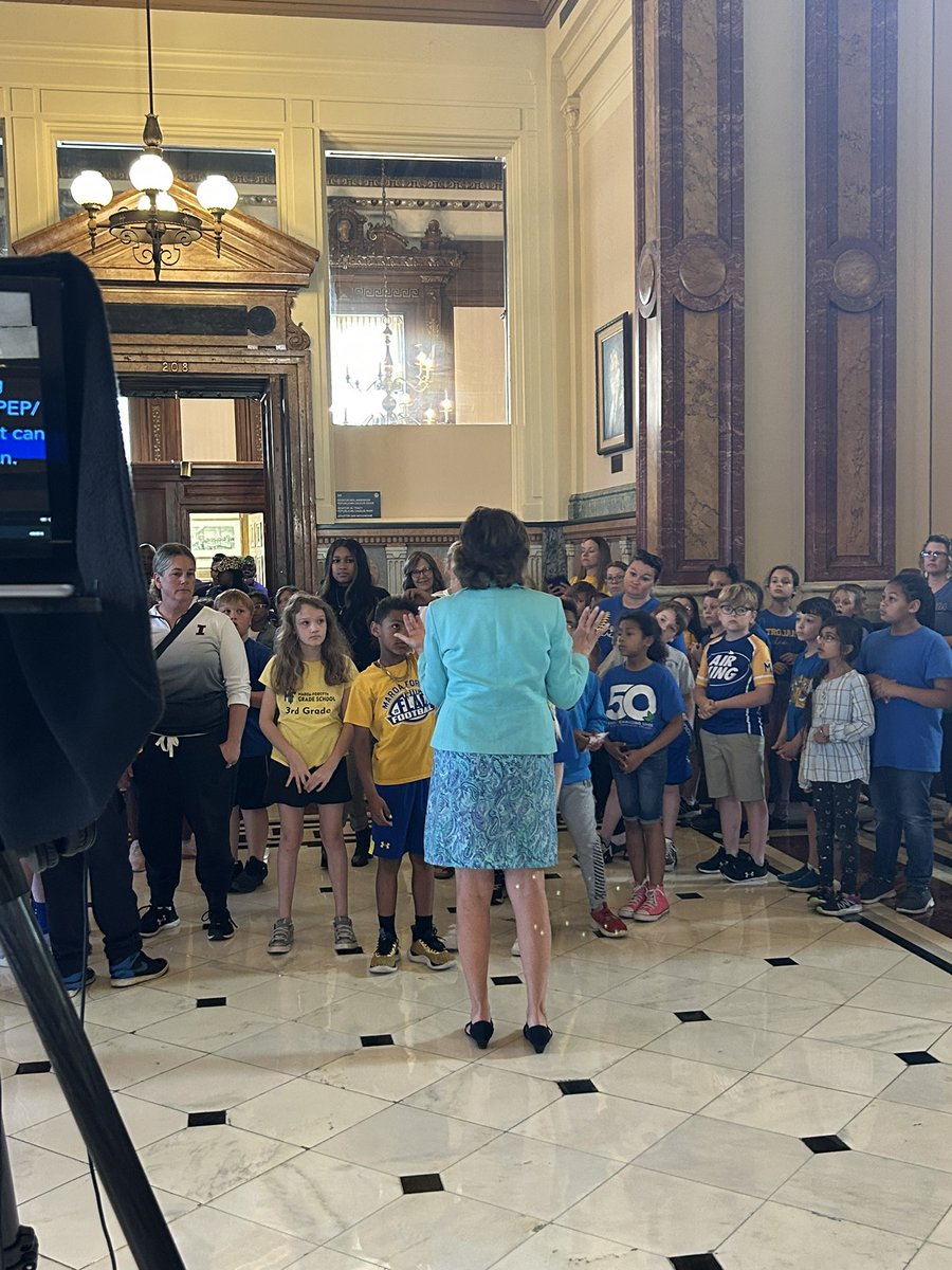 One of the cool things about being in the General Assembly is how we all bring our previous life/work experiences with us. Was filming a video when <a href="/staterepsue96/">State Rep. Sue Scherer</a> &amp; a student tour came in. She slipped right into teacher mode, &amp; clapped in rhythm to get the kids’ attention. #twil