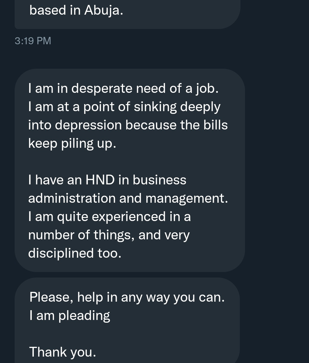 Hello 👋  #AbujaTwitterCommunity 

Kindly reach out to us if you can help. 

Thank you. 

#Abuja #abujajobs