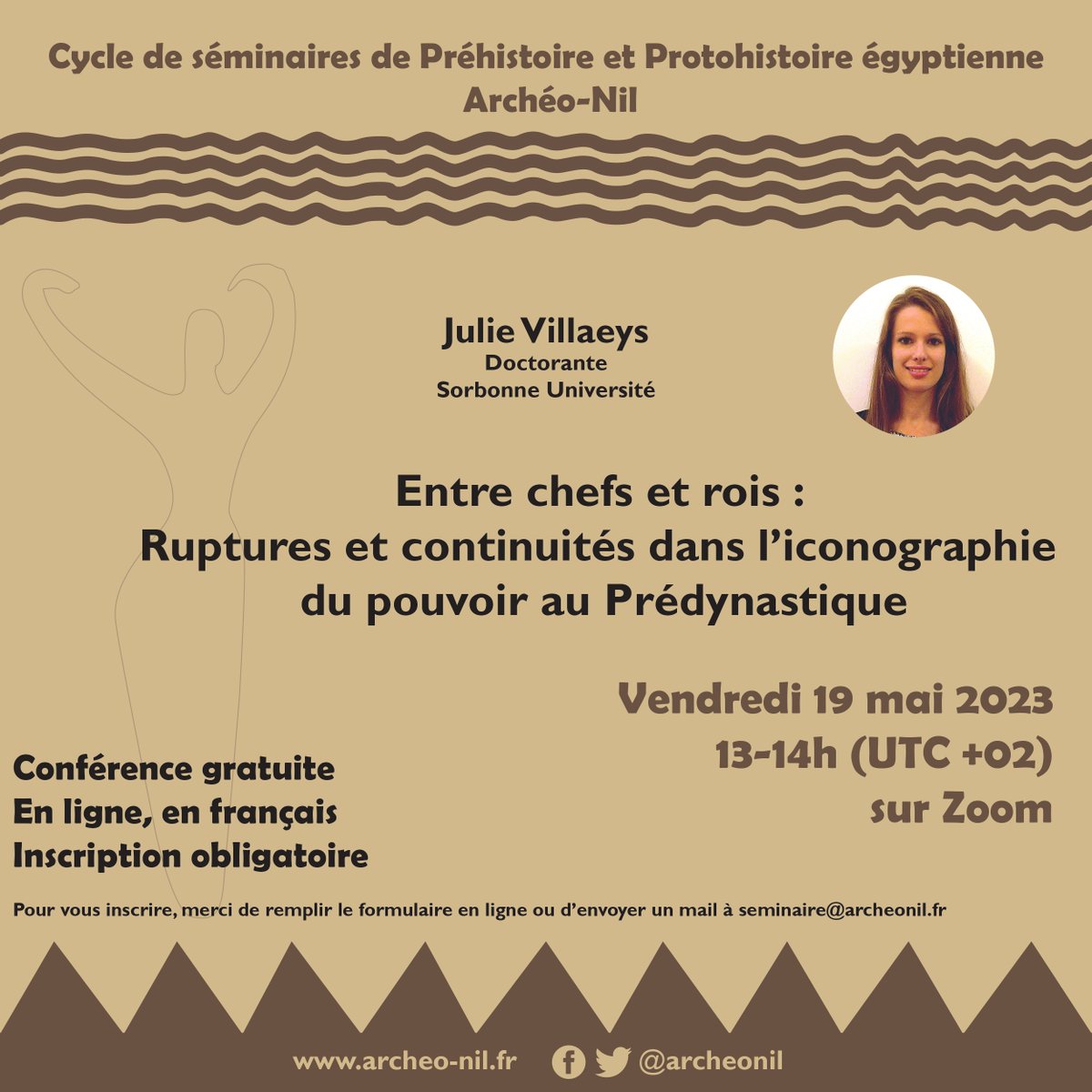 ArcheoNil's tweet photo. 📢Prochain séminaire en ligne 💻🤓
🗓️19 mai
🕐13h CEST

Julie Villaeys, Doctorante à @Sorbonne_Univ_  nous présentera ses recherches sur l'iconographie du pouvoir au prédynastique égyptien. #predynastic 

Inscriptions ici : https://t.co/fiQtpbV4RE

Nous vous attendons nombreux! https://t.co/WHM2LdlKjH