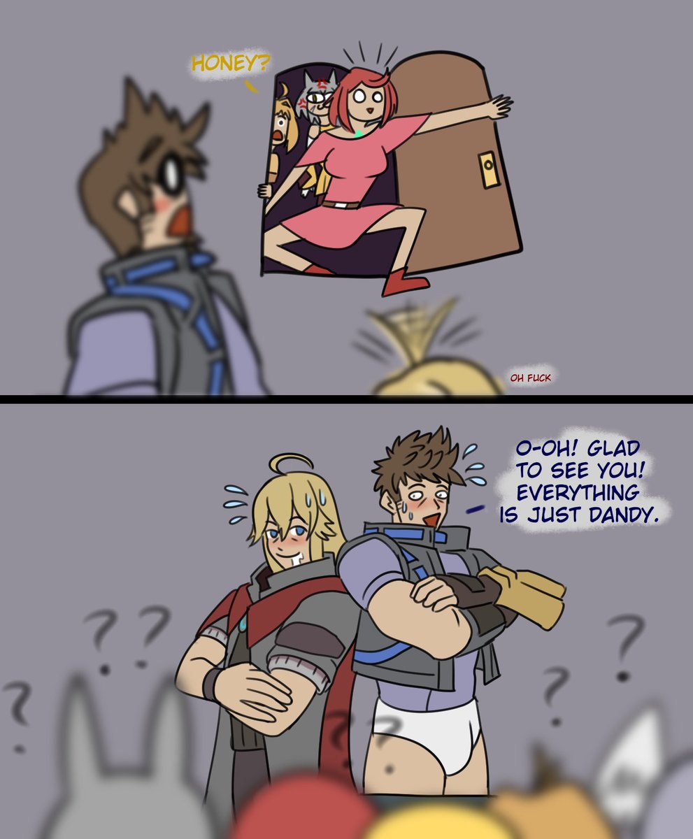 FenixSeraph's tweet photo. The years start comin' and they don't stop comin', and the memes won, so the Blowjob Brothers discovered a new way to pass the time.
(this is a shitpost, don't take too seriously)
#rexshulk #shulkrex #shrex #XenobladeChronicles3FutureRedeemed https://t.co/XJXdTxz2kf