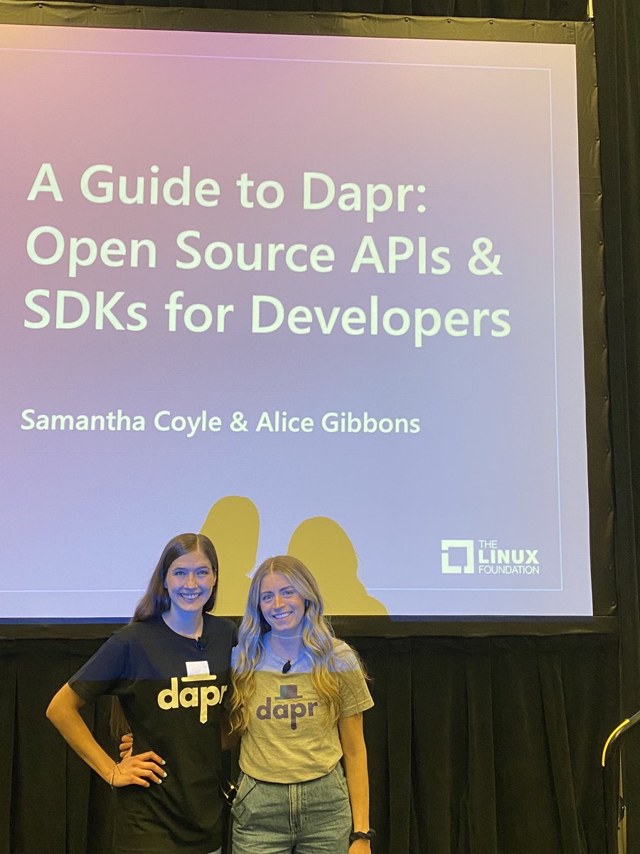 Demo gods were with @alicejgibbons and I for our Dapr overview talk at the #OpenSourceSummit🙌 So fun sharing our volleyball demo application using @daprdev and it’s #go SDK for our go microservices🥳