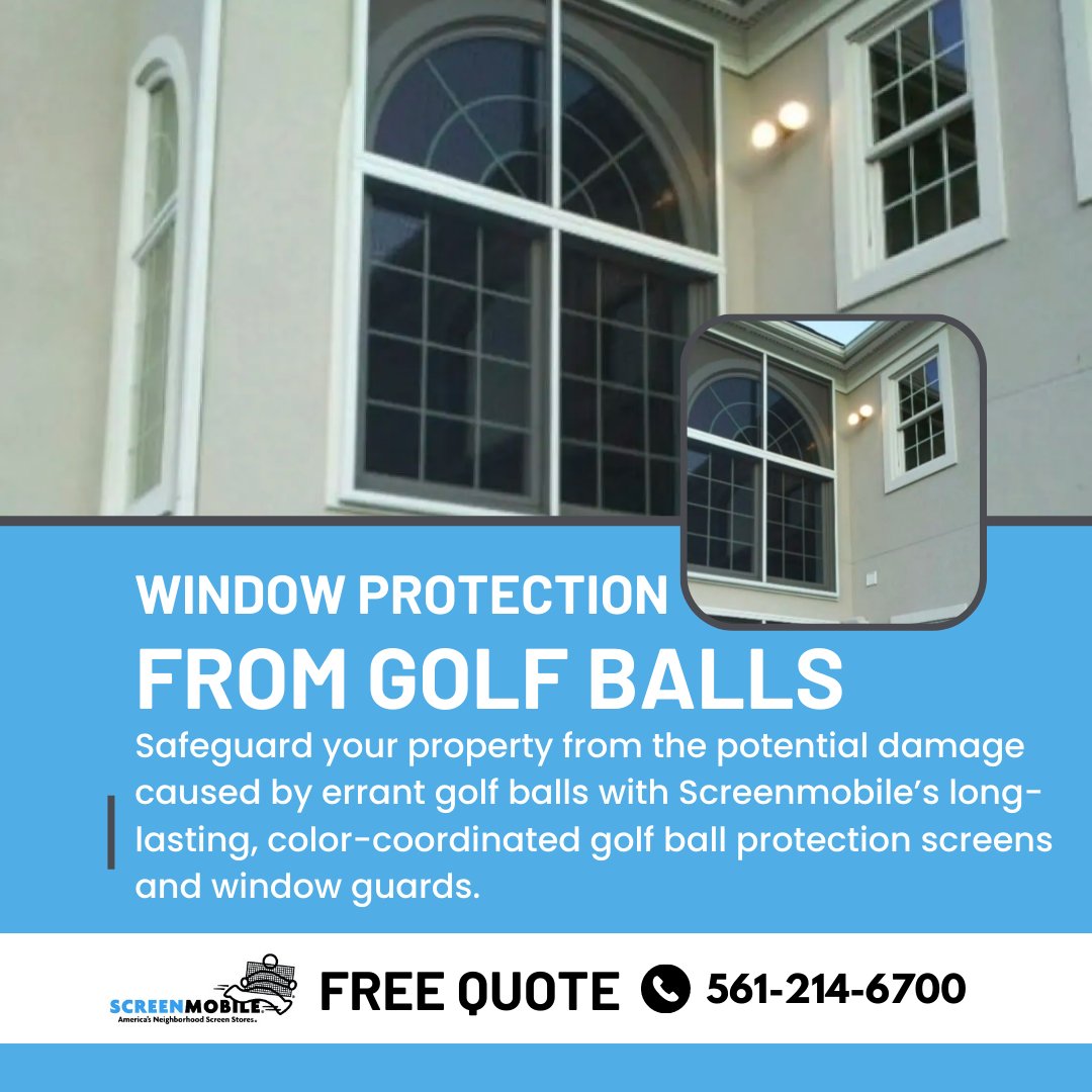 WPBScreenmobile's tweet image. Are you tired of constantly worrying about stray golf balls damaging your windows? 

Our high-quality window protection screens are designed to keep your home safe from golf balls and other flying debris.

#WindowProtection #GolfBallProtection