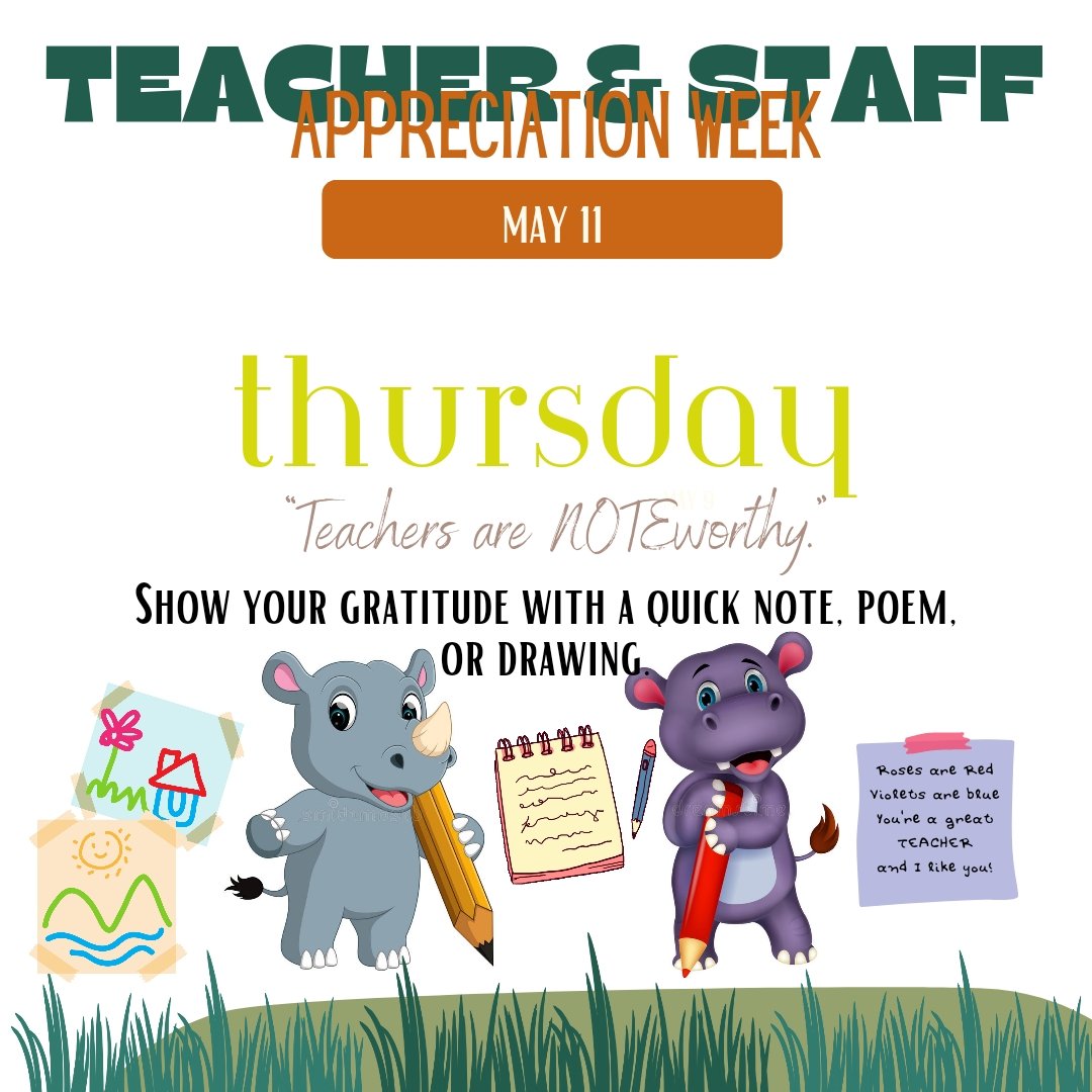 Have your student take time to write a nice note, poem, or drawing and give it to their teachers tomorrow! We're so lucky with the teachers here at Haude.
