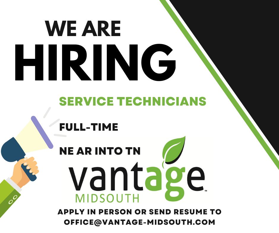 VantageMidsouth's tweet photo. We're looking for a  FT service tech in NE AR &amp; TN. Duties include servicing &amp; installing products &amp; training customers. Must have knowledge of current precision ag technology &amp; local farming practices.   

Send resume to office@vantage-midsouth.com https://t.co/zZPwVb1moF