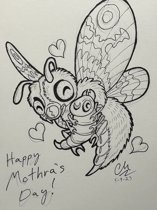 Every Mothers/Father's Day I like to stick an ink drawing into my mom's/dad's cards. This year I'm going the kaiju theme. 🦋🐛💙