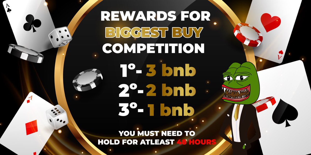 💰 REWARDS FOR BIGGEST BUY COMPETITION! 🎁

1️⃣ FIRST PLACE:  3BNB
2️⃣ SECOND PLACE: 2BNB
3️⃣ THIRD PLACE: 1BNB

pinksale.finance/launchpad/0x3B…

⚠️ MIN TOTAL BUY TO QUALIFY: 3BNB
AND HOLD FOR 48HOURS ⚠️

🚨LAST 25 HOURS OF PRE-SALE🚨