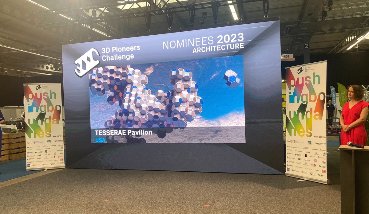 We were honored to be finalists in the Architecture category in the 3D Pioneers Challenge for our TESSERAE Pavilion! Congrats to all the finalists and the winners announced today at Rapid Tech 3D.