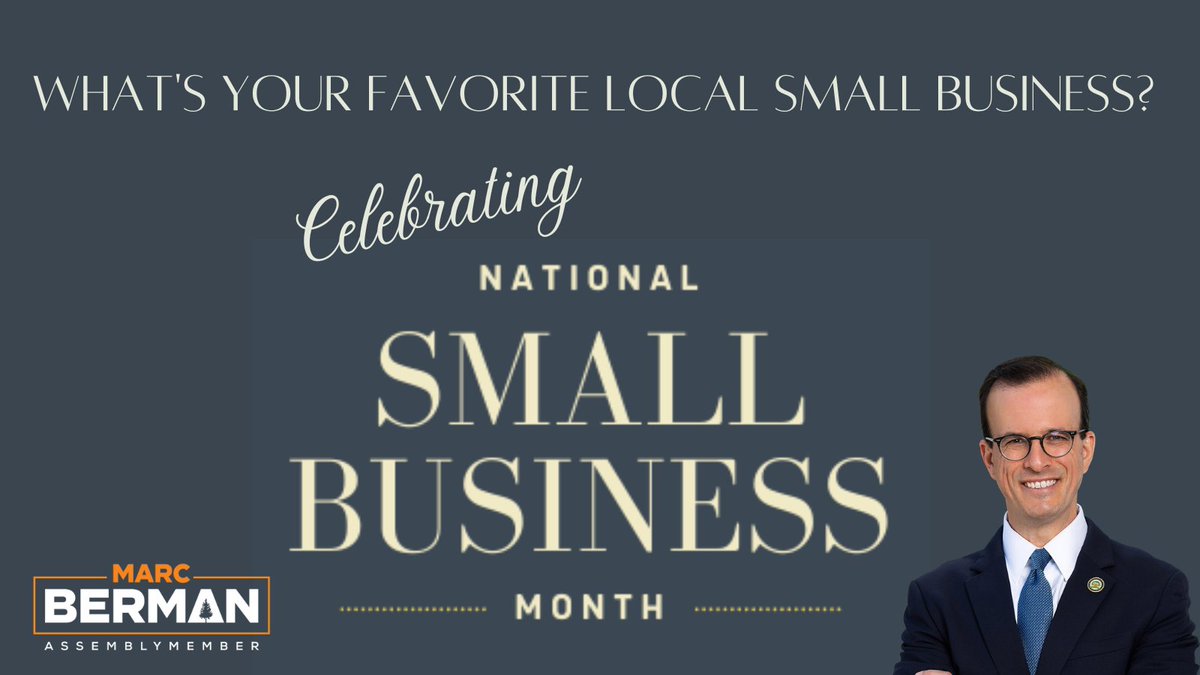 AsmMarcBerman's tweet photo. Is there a small business in AD 23 that deserves a little extra love? In celebration of the incredible small businesses in my district, I am asking for nominations for Small Business of the Year. Submit your favorite local small business here: https://t.co/fol8f9OEDR https://t.co/swBVhAcb7R