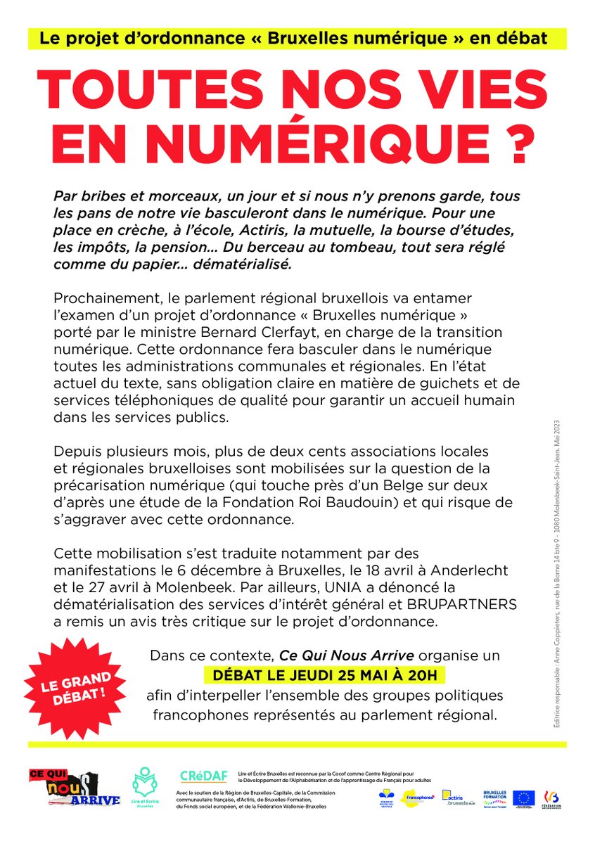 StephaneVdEede's tweet photo. Le plateau est presque complet...
Il ne manque plus qu'un.e parlementaire @defi_eu pour venir défendre le texte de son Ministre, @BernardClerfayt 

Avec @jehanne_berge (Médor) à l'animation et @PeBrotcorne (UCLouvain) pour l'éclairage scientifique.

@francoisdesmet @ManuDeBock https://t.co/mjIPGFPdwu