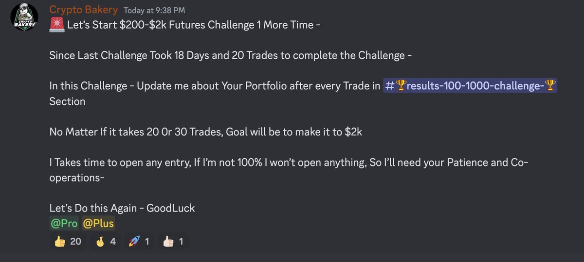 Crypto_Bakery's tweet photo. GoodLuck to All - 

Starting $200-$2k Challenge Again 

#Discord - Like /RT, Will Award 1 Seat https://t.co/0lGauK1t3p