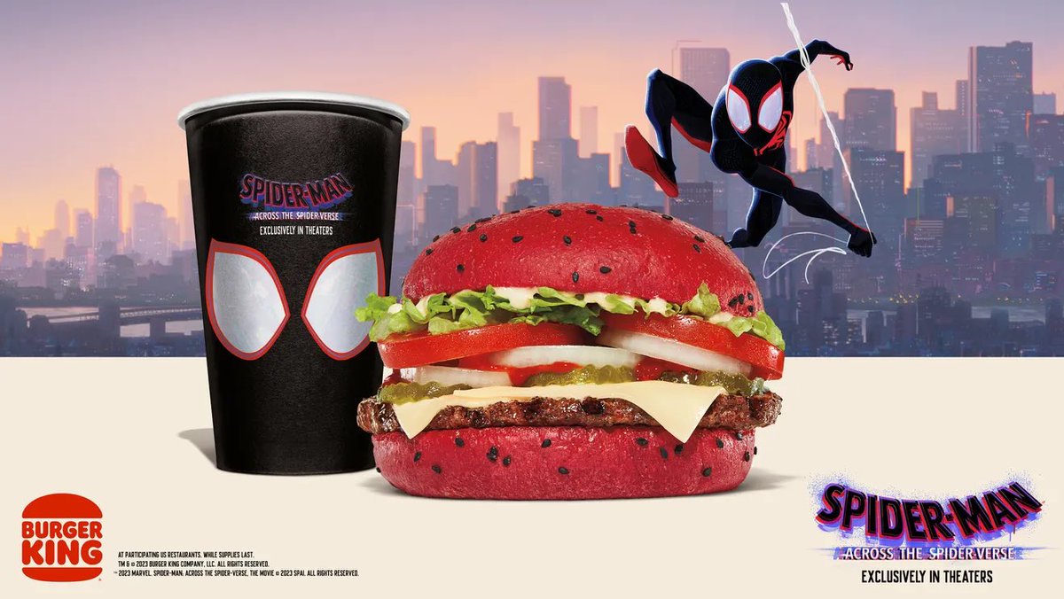 RT @PopCrave: Burger King debuts red whopper ahead of ‘Spider-Man: Across the Spider-Verse’ premiere. https://t.co/ekSqUnGrj2