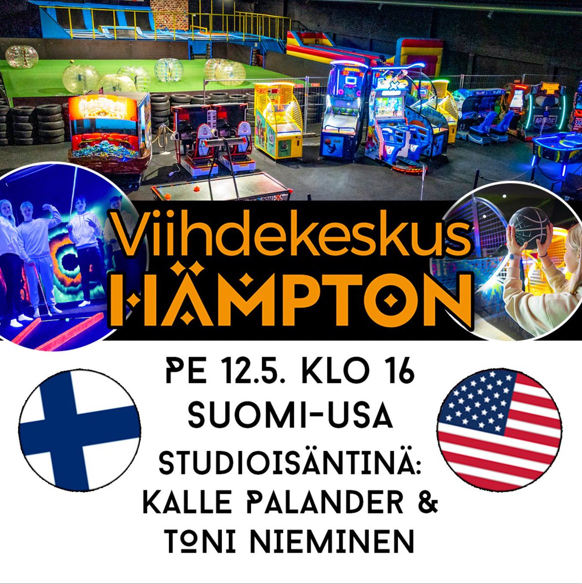 Uudistunut Viihdekeskus Hämpton avautuu Pe 12.5. klo 14🤩. Lätkämatsia seurataan upouudessa SportCorner:issa klo 16 lähtien. Studioisäntinä Kalle Palander &amp; Toni Nieminen🥇🥇Lapset/nuoriso mukaan ja jokaiselle löytyy mielekästä aktiviteettia.