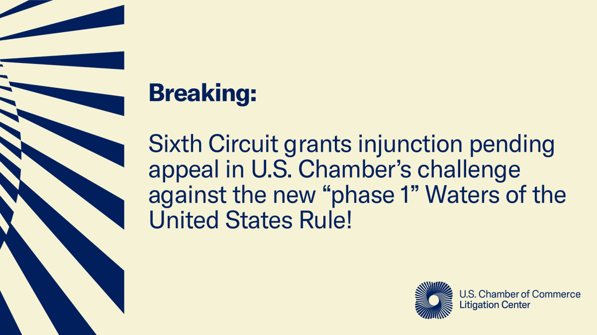This just in! The Sixth Circuit grants injunction pending appeal in our challenge against the new, unlawful Waters of the United States rule.

Read the order: bit.ly/41pCA9W