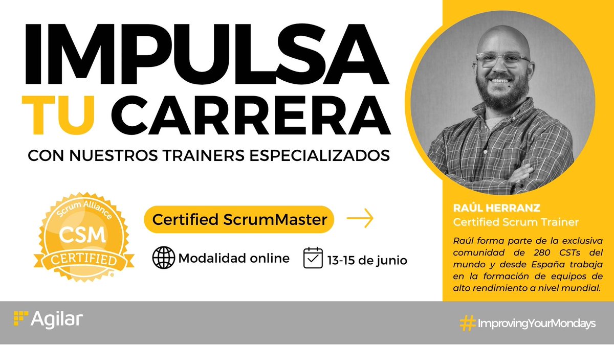 ¿Quieres una certificación en #scrumaster que te brinde una experiencia de aprendizaje práctica e inmersiva? ¡Regístrate en nuestro curso online y trabaja con trainers con más de 15 años de experiencia! 👇 agilar.com/es-es/cursos/c… #scrumtraining #csm #Agile