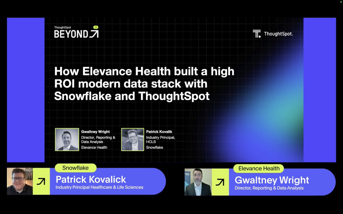 thoughtspot's tweet image. &quot;ThoughtSpot has allowed our data team to become more like strategic consultants to the business.&quot; @ElevanceHealth shares their experience building a high ROI #moderndatastack with @SnowflakeDB and ThoughtSpot at #BeyondData23