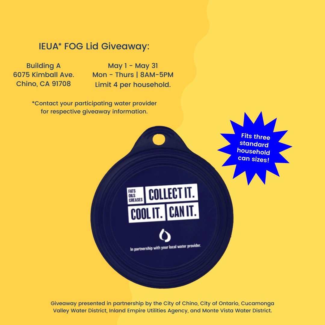 IEUAwater's tweet photo. Looking to save water around the house this #WaterAwarenessMonth? Check out some of these easy, water-wise tips! And don’t forget about our FOG lid giveaway! Stop by our Chino Headquarters to grab yours while supplies last. #CVWD #Chino #Ontario #MVWD #ieuawater #savewater https://t.co/LLG6CJCyeY