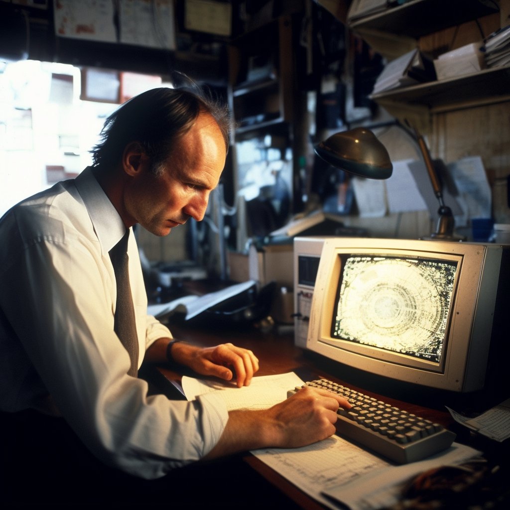 techandsushi's tweet photo. Abbiamo chiesto all'#AI di #midjourney di rappresentare #TimBernersLee al #CERN mentre sta programmando e creando il #worldwideweb per celebrare i suoi 30 anni 👀📸🧑🏻‍💻

Ascoltate l'ultima #puntata del #podcast per conoscere questa incredibile storia ! https://t.co/EBYx3pq55r