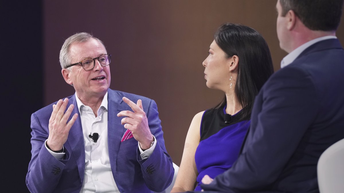 IBMwatsonx's tweet photo. RECAP: #Think2023 Sustainability Keynote – IBM's John Granger and Christina Shim take the stage to outline IBM’s sustainability framework, inviting @BMO and @NASA  to share how they leveraging data, #AI and foundation models to meet, measure and monitor #ESG initiatives. https://t.co/CwhGxavLHW