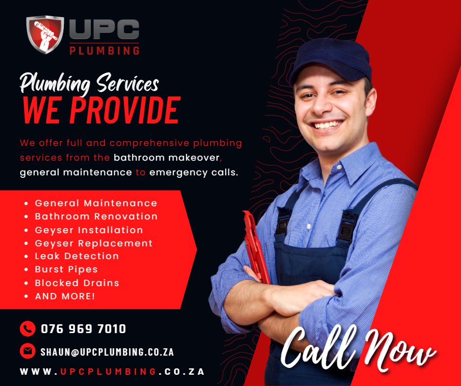UPC Plumbing offers a wide range of plumbing services! From general plumbing, to blocked drains and geyser replacement, UPC Plumbing looks out for our community. Contact us today to schedule your next appointment. #UPCPlumbing #PlumbingServices #GeneralPlumbing #BlockedDrains #