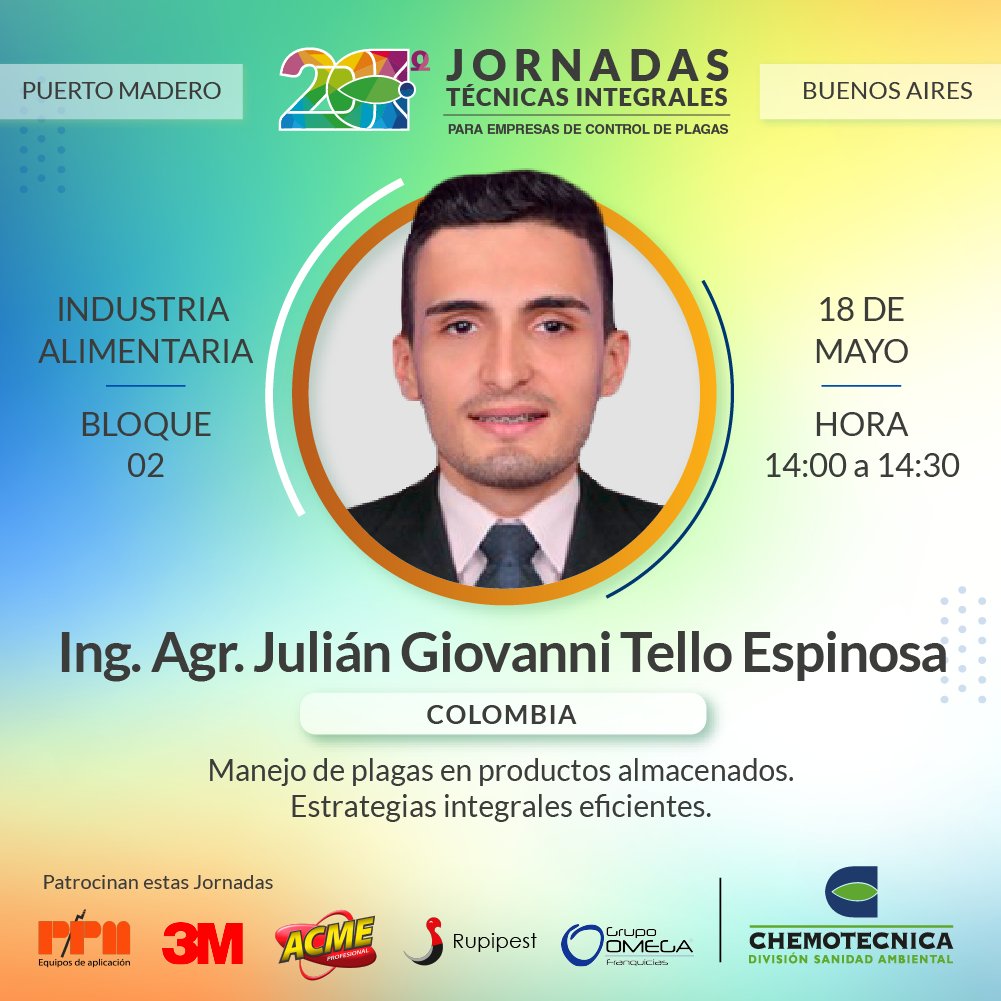 En las Jornadas del 18 y 19 de Mayo contaremos con un bloque de plagas en Industria Alimentaria.
Ese bloque se viene con todo!
Les presentamos a Erica Balnco y a Julian Tello Espinosa.
No te pierdas sus disertaciones!
.
.
#jornadaschemo #capacitaciones #chemotecnica