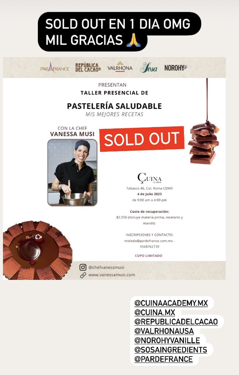 Sold out en 1 día mil gracias CDMX @republicadelcacao @Valrhona <a href="/PARdeFrance/">PAR de France</a> @cuinaacademy <a href="/SosaIngredients/">Sosa Ingredients</a> @norohyvainille