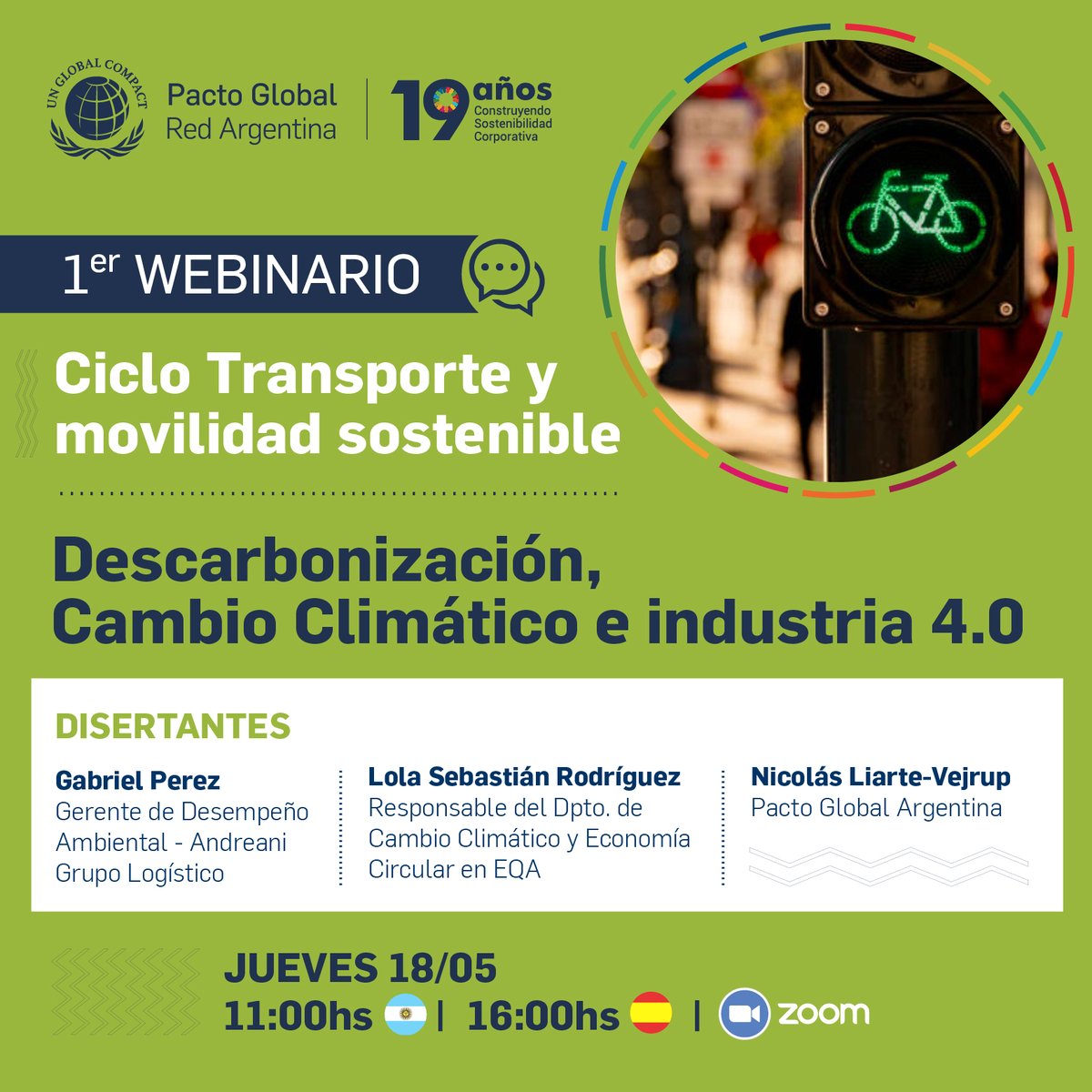 Queremos encontrarnos a debatir sobre un tema super importante como lo es el Transporte y la movilidad sostenible 🚲🛴
Los esperamos en el primer webinar de un ciclo que nos permirtirá abordar está temática desde diferentes aristas.
Más info: pactoglobal.org.ar/actividades/ci…