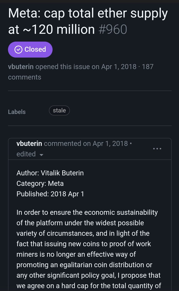 evan_van_ness's tweet image. In 2018, @vitalikbuterin proposed a hard cap of 120,204,432 for ETH supply 

It was rejected by the Ethereum community 

At current burn rates we will be under Vitalik's supply cap in 2 weeks