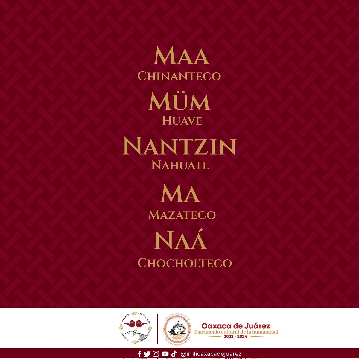 ¡𝑭𝒆𝒍𝒊𝒛 𝑫𝒊́𝒂 𝒅𝒆 𝒍𝒂𝒔 𝑴𝒂𝒅𝒓𝒆𝒔!  Aquí te compartimos cómo se dice "mamá" en algunas lenguas indígenas.

¡Comparte estas palabras de amor y gratitud por las madres de todas las culturas y lenguas!
#IMLI  #ElEjemploArrastra #PorUnaCiudadEducadora #oaxaca