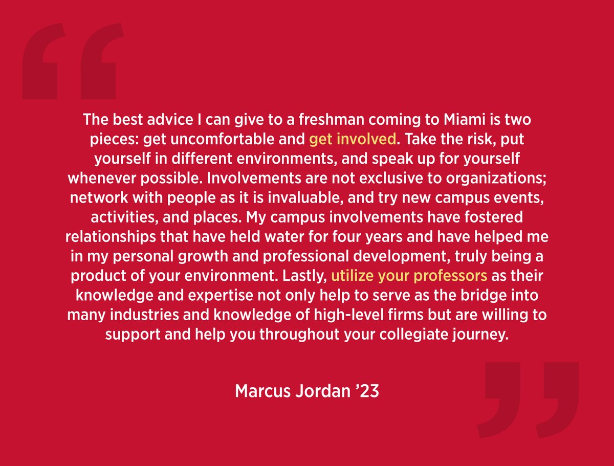 miamiuniversity's tweet photo. Meet Senior Marcus Jordan. Marcus ‘23 majors in finance. Here’s his advice for incoming first-year students. #SeniorSpotlight #MiamiOHGrad #LoveAndHonor https://t.co/EeqGFIFRSa