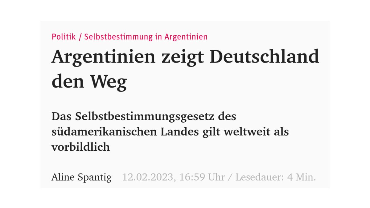 Aline Spantig (@alinespantig) on Twitter photo Der Entwurf für das #Selbstbestimmungsgesetz ist da. Argentinien war 2012 das erste Land, das die Selbstauskunft ermöglichte. Mein Artikel dazu bei <a href="/ndaktuell/">nd.Aktuell</a>. Danke @bvg_trans #transrights #TSGeee nd-aktuell.de/artikel/117092… Der Entwurf für das #Selbstbestimmungsgesetz ist da. Argentinien war 2012 das erste Land, das die Selbstauskunft ermöglichte. Mein Artikel dazu bei <a href="/ndaktuell/">nd.Aktuell</a>. Danke @bvg_trans #transrights #TSGeee nd-aktuell.de/artikel/117092…