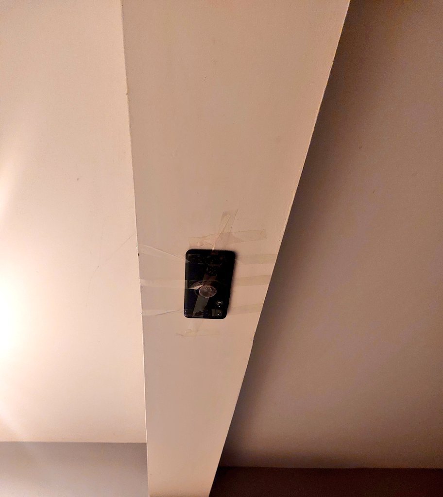 Following on from my last tweet ...... I went for a walk (in a mood) and told my son when I got back his phone better be "out of my sight" 

This is his phone......taped to the ceiling 🙈😂 like...... all ya can do is laugh