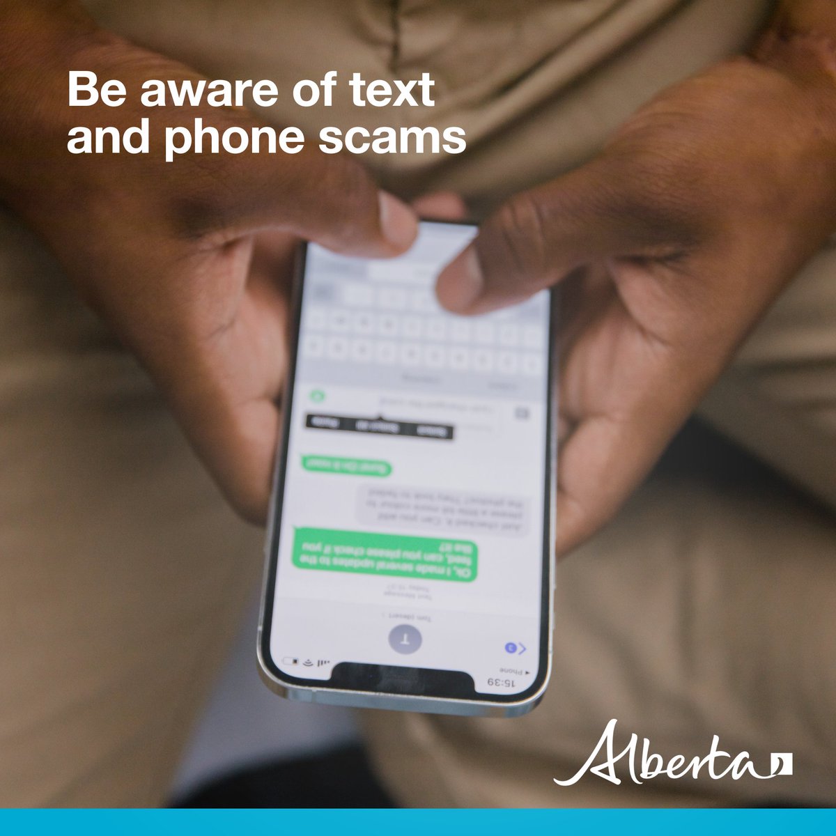ServiceAlberta's tweet photo. Be aware of a text message scam asking Albertans for their banking information to receive the federal climate incentive payments. Don't click suspicious links and don't provide any information. Report suspicious texts to 
@canantifraud. https://t.co/zs2Zvjfllw