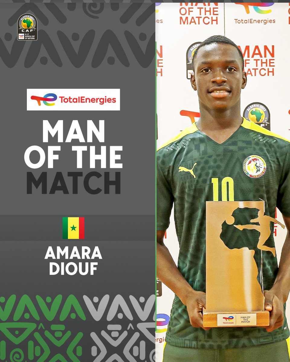 Amara Diouf MOTM face à l’Afrique du Sud !🇸🇳🌟

Son 3e en 4 matchs. 🔝 

#TotalEnergiesAFCONU17