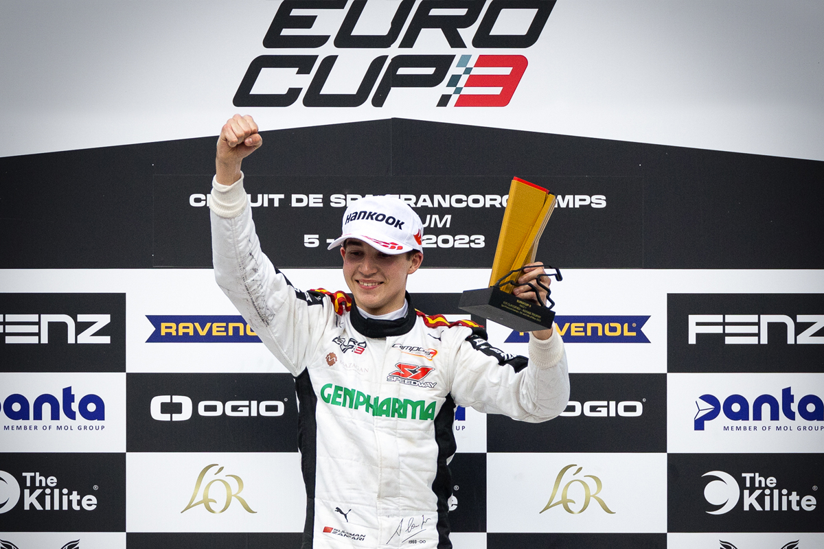 KartXpress's tweet photo. Suleiman Zanfari on the Spa podium in Formula 3... https://t.co/HA5j29bIwF https://t.co/tTsg0xac2n