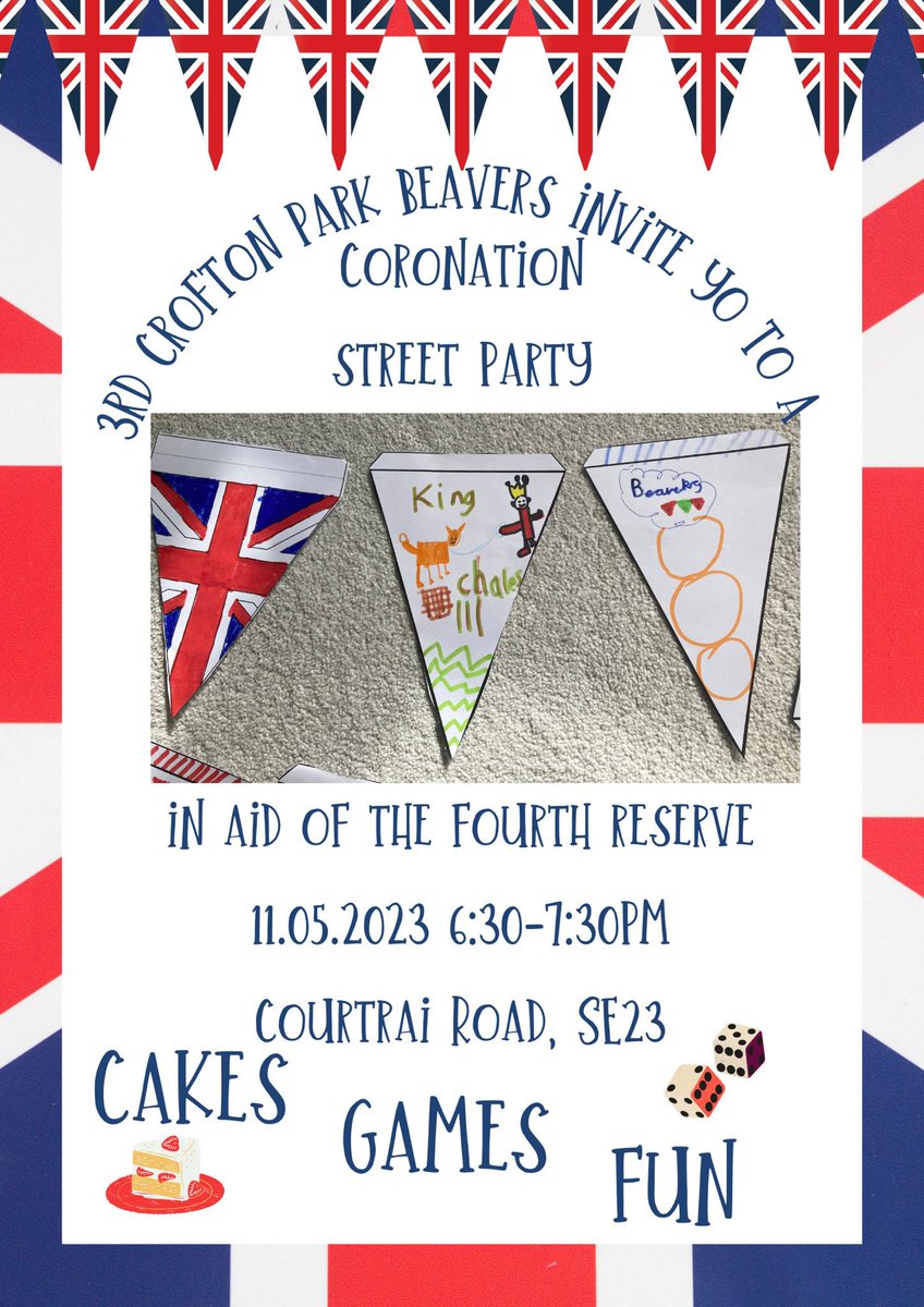 Fourth Reserve (@fourthreserve) on Twitter photo The <a href="/3rdCroftonPark/">3rd Crofton Park</a> beavers group are doing a little street party fundraiser tomorrow evening 6.30pm to 7.30pm Courtrai #SE23 & are donating £ to our charity. Please pop along 🎉 <a href="/honoroakorg/">Honor Oak</a> <a href="/DandyRevival/">Dandy Park Revival</a> <a href="/JaneCanDoSE4/">Jane Martin 💙</a> <a href="/CroftonParkLife/">CROFTON PARK LIFE</a> <a href="/CroftFest/">CroftFest</a> @Eco_CP_Library The <a href="/3rdCroftonPark/">3rd Crofton Park</a> beavers group are doing a little street party fundraiser tomorrow evening 6.30pm to 7.30pm Courtrai #SE23 & are donating £ to our charity. Please pop along 🎉 <a href="/honoroakorg/">Honor Oak</a> <a href="/DandyRevival/">Dandy Park Revival</a> <a href="/JaneCanDoSE4/">Jane Martin 💙</a> <a href="/CroftonParkLife/">CROFTON PARK LIFE</a> <a href="/CroftFest/">CroftFest</a> @Eco_CP_Library