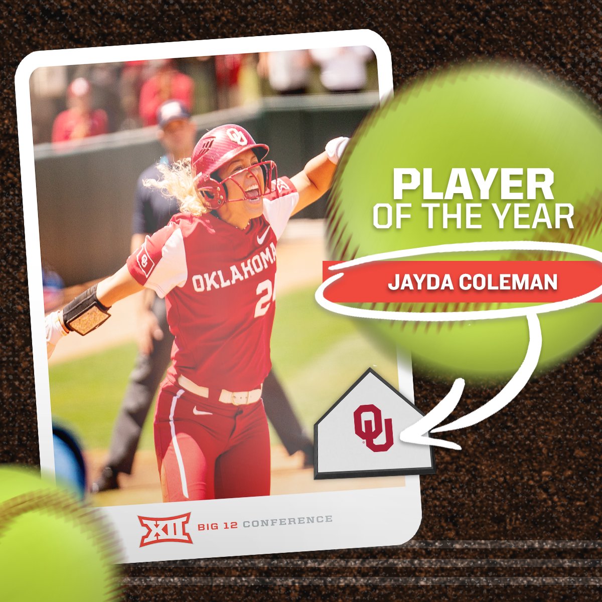 2023 #Big12SB Player of the Year 🥎🏆

Jayda Coleman, <a href="/OU_Softball/">Oklahoma Softball</a> 

📰 big12.us/3I0G63F
