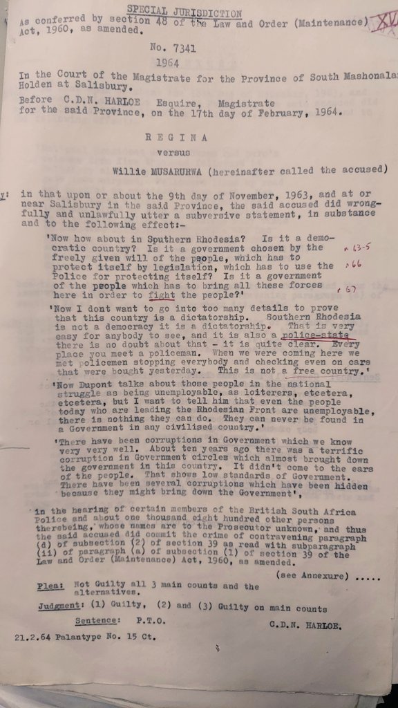 tazmus982's tweet photo. In 1963 my father Willie Dzawanda Musarurwa was charged and convicted of making subversive statements under the then Lae and Order Maintenance Act. He had called Rhodesia a dictatorship and advocated for black to fight for their freedom. He had also sent a telegram where he had https://t.co/R8x05VzTW6