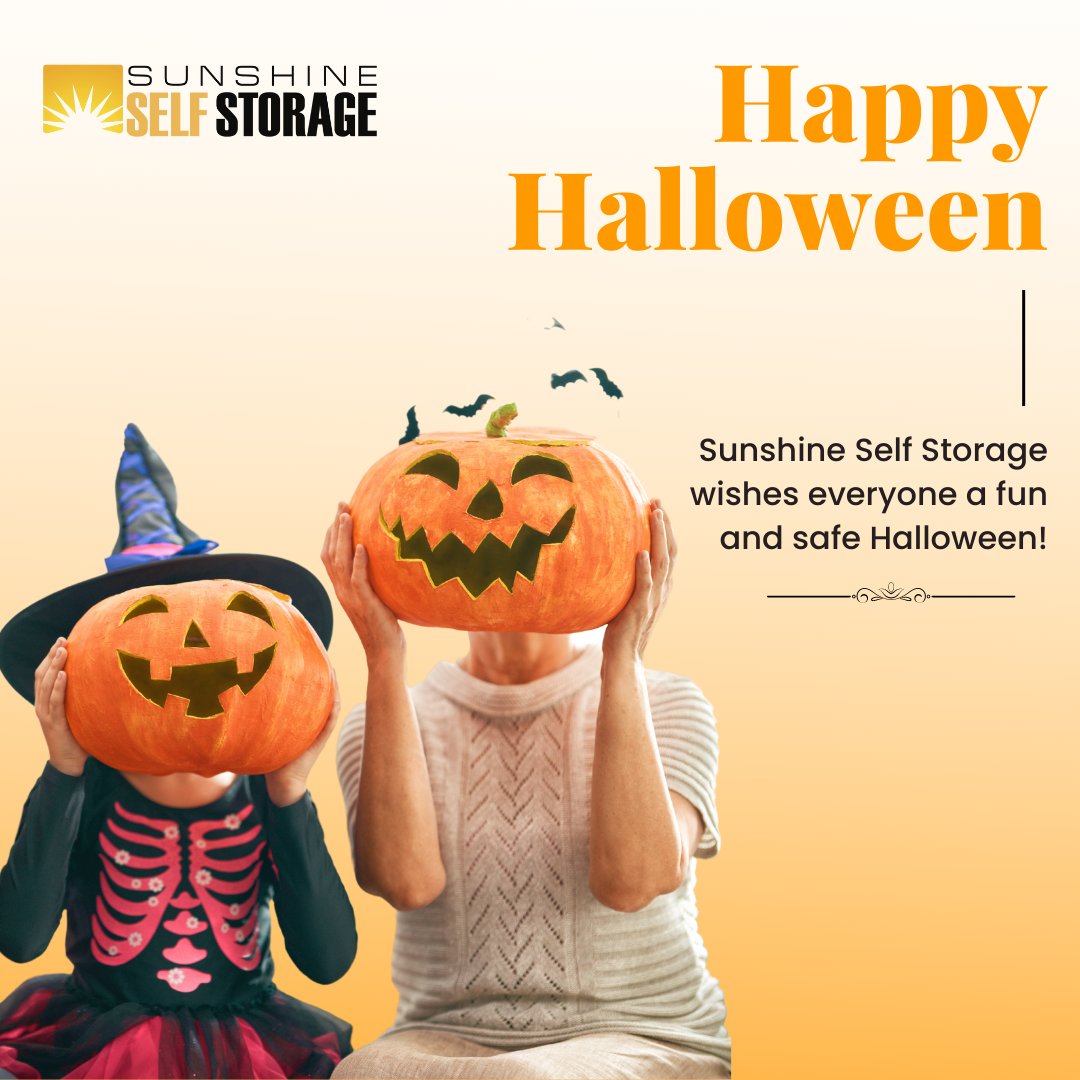 StorageSunshine's tweet image. The Sunshine team wishes you a happy Halloween! 🎃

#Halloween #Candy #HallowsEve #Holiday #Holidays #Sunshine #Blog #SelfStorage #SunshineSelfStorage #Storage #StorageWars #StorageBlog #Moving #PackingTips #MovingTips #Budget