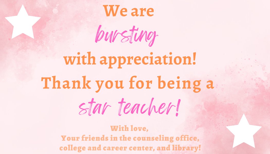 HS_PieperCouns's tweet photo. Thank you @PieperHS teachers! We appreciate all that you do. ⭐️🍬 @DrChapmanCISD @PieperPrincipal @PHS_MentalWell https://t.co/gWiaC0G9HT