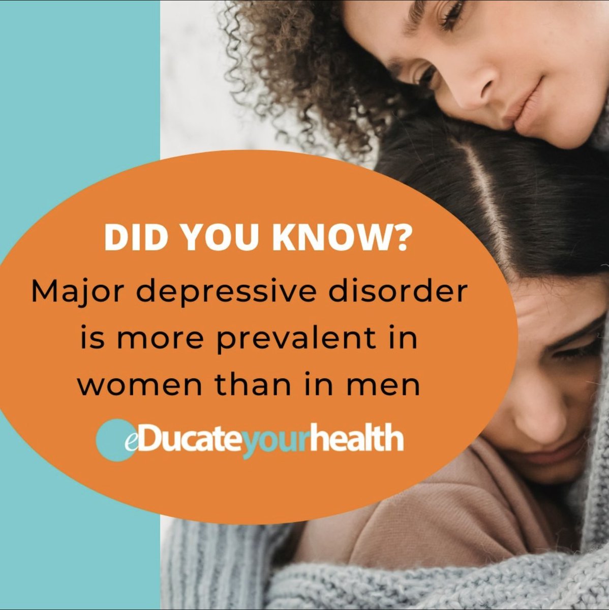 DID YOU KNOW Major depressive disorder is more prevalent in women than in men?

Major depressive disorder affects approximately 17.3 million American adults in a given year. Major depressive disorder is more prevalent in women than in men.

educateyourhealth.com/patients/depre…