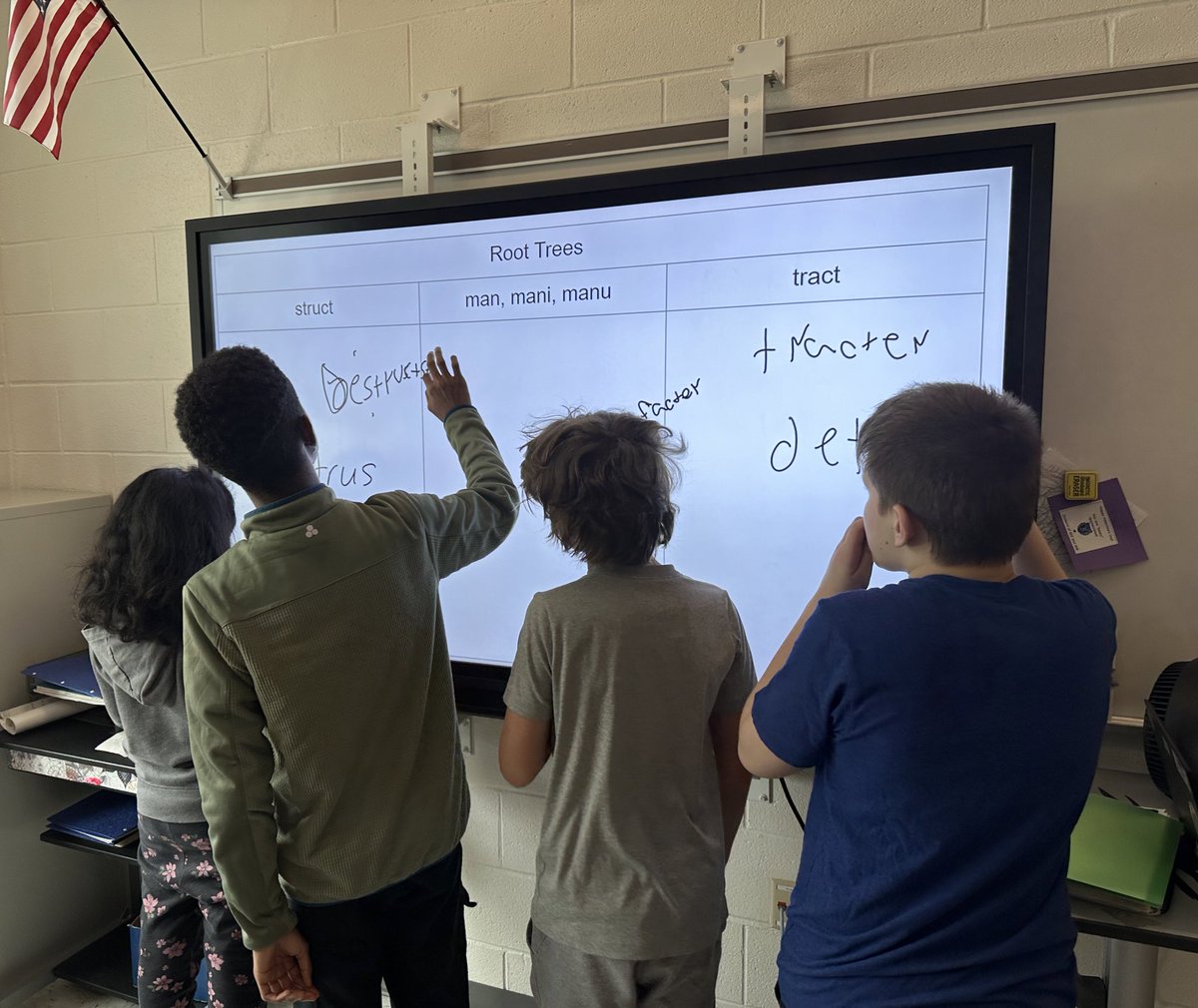 Making our way through SIM word mapping lessons as part of our quarter 4 word study. Ss all contributed to root trees for our target roots! Afterwards, one student told me he loves these lessons because it helps him so much with reading 💕 #literacyisalifeskill <a href="/BAM_MS_Official/">Brambleton Middle</a>