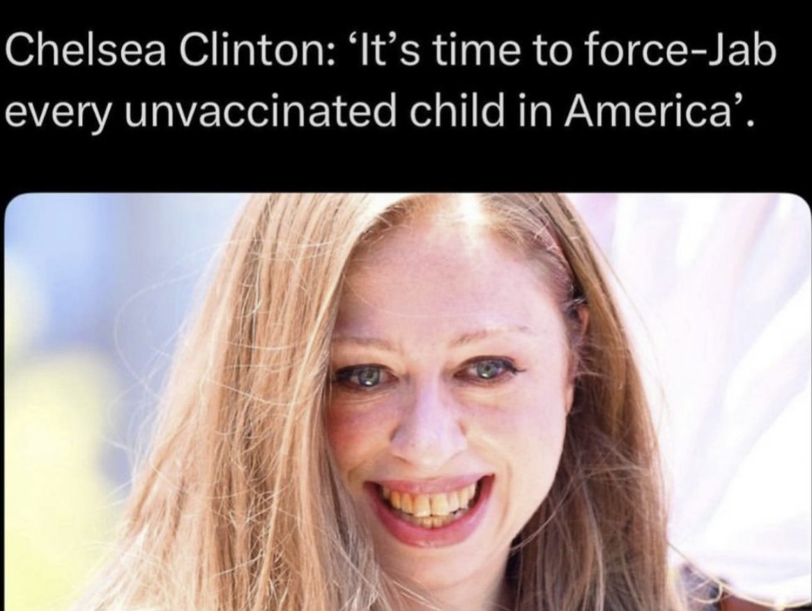 TiffMoodNukes's tweet photo. Webb Hubbell fathered Chelsea. Hard to believe one was desperate enough to bang the hag sweat outta Hillary. My hypothesis: He cock drilled the same satanic mule that spawned AOC, and Cankles was inseminated with demonic spunk to spawn this shit. 👇🏾 https://t.co/CjeawQik0d