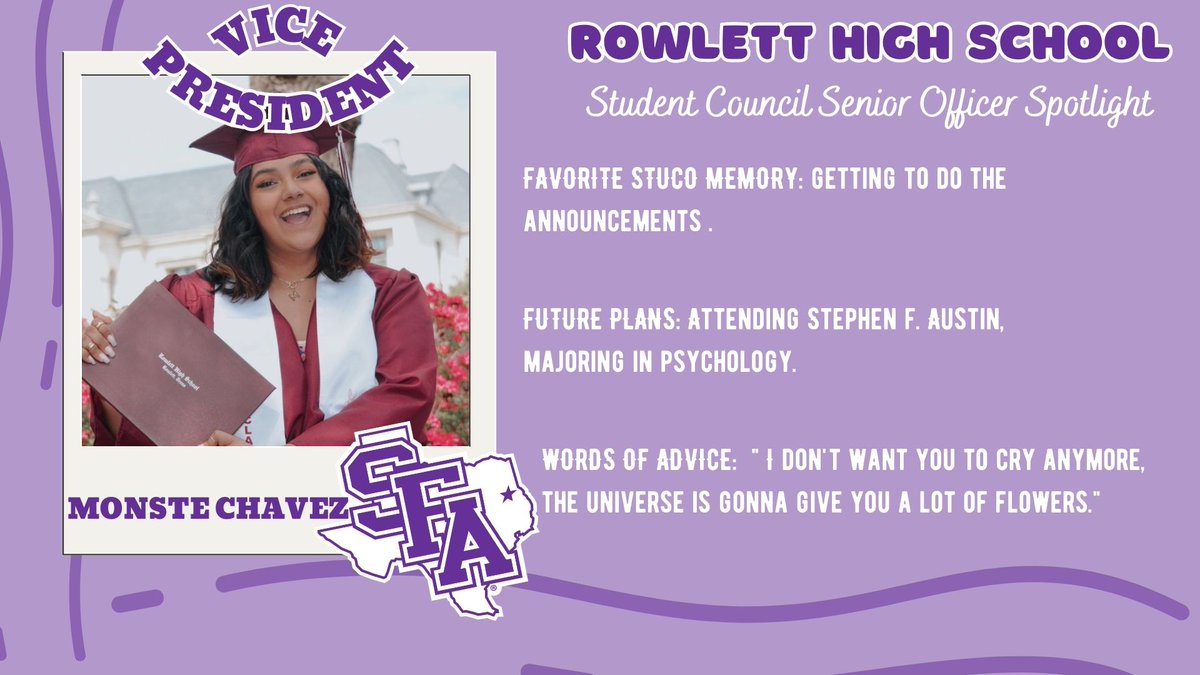 StuCo continues our Celebration of our Senior Officers today with recognition of our Vice President of Projects, Montse Chavez. Thank you, Montse, for  keeping us moving forward and thinking ahead, and for being a dedicated officer always ready to work for StuCo!