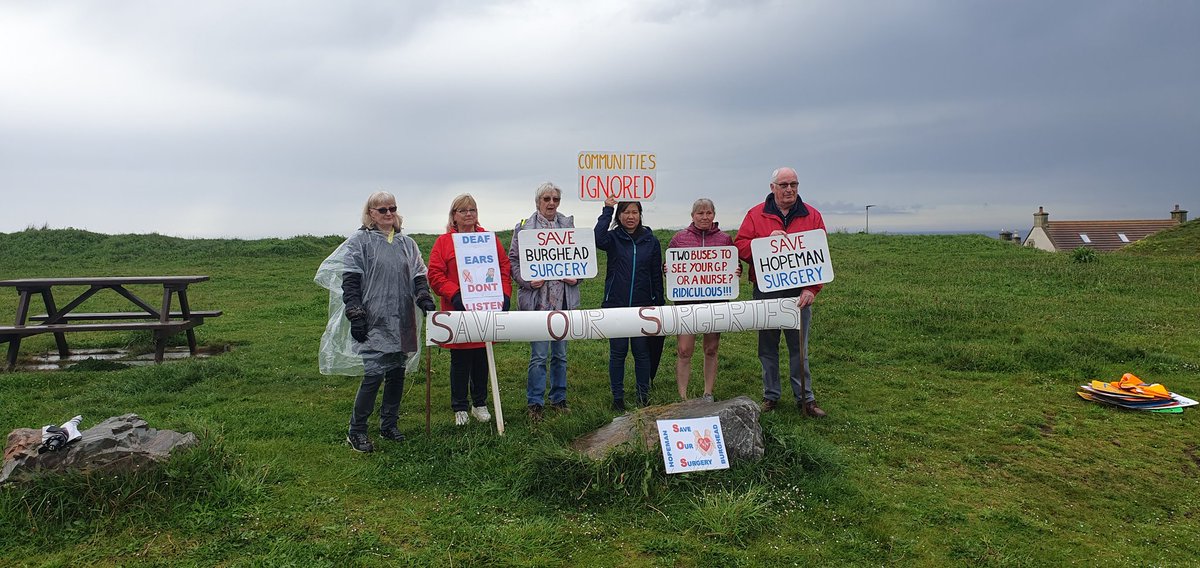 Organisers of the #saveoursurgeries march, good turn out despite rain! 
 #burghead #Hopeman #SaveOurNHS