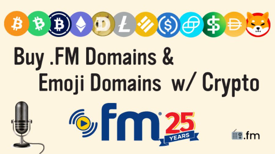 dotFM's tweet photo. ๐ต๐ณ๐ You can buy .FM Domains, Premium Domains & Emoji Domains w/ ๐ช #Bitcoin #Ethereum #Polygon #DOGE or #SHIB @ #dotFM
Start Here ๐ :> https://t.co/YfKPKF2E7l
#BTC $BTC #ETH $DOGE #CryptoNews #NFT #NFTs #Web3 #Domain #EmojiDomain #NFT #NFTs #FMoji #web3domains https://t.co/5TVqG7vqPx